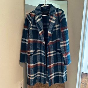 Rachel Zoe Long Plaid Wool Coat